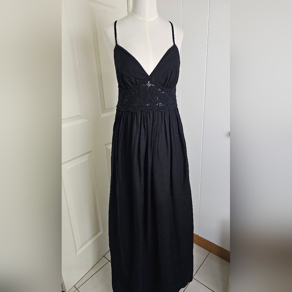 Jason Wu Black Crochet Maxi Dress Black Boho Beach Vacation Linen Blend Size S